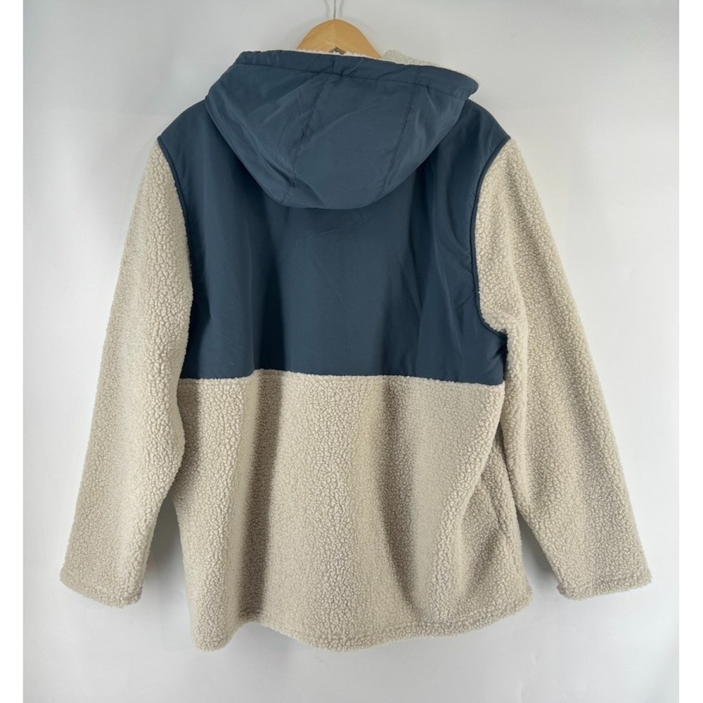 Hurley Sherpa Fleece Hoodie Mens XL Blue Cream Colorblock 1/4 Zip Anorak NEW - Picture 2 of 10